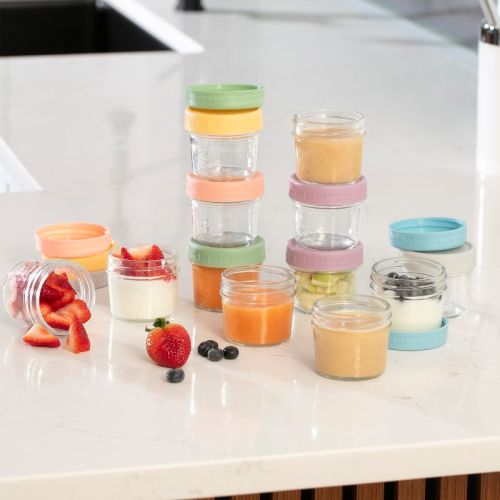 Glass Baby Food Storage Containers 12 Pack 4oz Baby Food Jars Reusable with Lids BPA-Free Leakproof Freezer, Microwave, Dishwasher Safe Baby Food Jars
