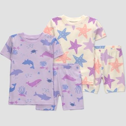 Carter's Just One You® Toddler Girls' 4pc Short Sleeve Whales Cotton Pajama Set - Lilac Purple 5T