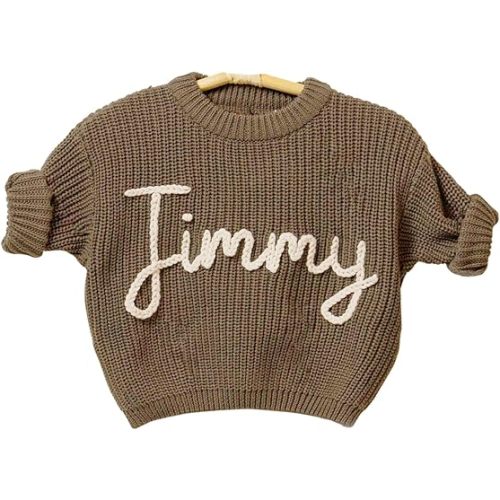 NAZENTI Personalized Knit Sweater, Customized with Hand-Embroidered Name and Monogram, Custom Name Baby Boy/Girl Toddler Gift for Birthday, Baby Shower, Christmas