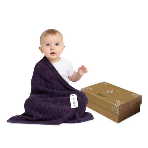 Little Dedi 100% Organic Cotton Baby Knitted Blanket with Gift Box - Soft Toddler, Crib, Stroller Blanket - Neutral Swaddle and Receiving Blanket for Newborns, 30"x40", Sweet Grape