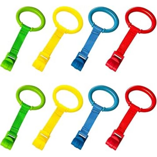 Baby Pull up Rings，Baby Toddler Walking Assistant Pull up Ring，playpen Pull up Rings，Strengthen Muscles,Perfect for Early Standing Practice, Boost Baby's First Steps!8PCS 4Colors