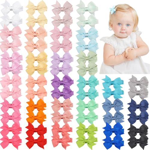 CLLOT Hair Clips for Baby Girls - 60 Tiny 2" Fully Covered Bows Barrettes for Infants and Toddlers