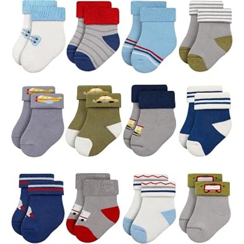 RATIVE Newborn Baby Socks 0-6,6-12 Months Terry Turn Cuff Socks for Boys Girls
