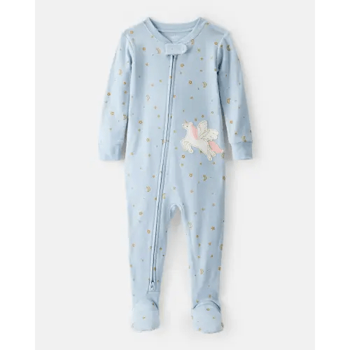 Baby Girl Unicorn Star Print 100% Cotton Long-Sleeve 2-Way Zip 1-Piece Pajamas - Blue | Carter's