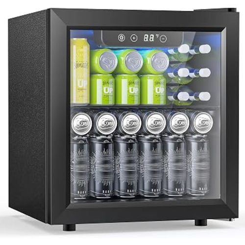 Electactic 50 Cans Beverage Refrigerator Cooler, 1.3 Cu.ft Mini Fridge Countertop Drink Cooler with Glass Door for Beer, Soda,Wine, Adjustable Digital Temperature Control for Home Dorm Bar, Black