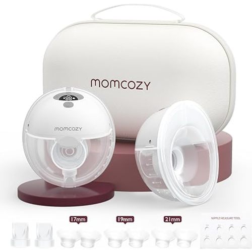 Momcozy M5 Hands-Free Wearable Breast Pump Without APP, Double-Sealed Flange for Baby-Like Comfort, 3 Modes & 9 Suction Levels, Portable Electric Pump – 24mm, 2-Pack Quill Gray