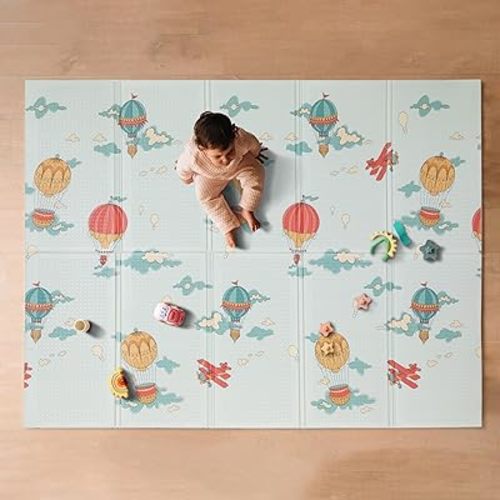 Nuby Reversible Baby Floor Mat, 77" x 58" - Foldable and Lightweight Baby Play Mat for Floor - Easy Storage and Travel - Car Tracks