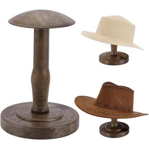 Cowboy Hat Stand Vintage Tabletop Hat Display Rack Rustic Helmet Stand Display for Caps Wigs Helmet Cap Organizer Jewelry Display Riser Decor for Home Desktop Shelf (Brown)