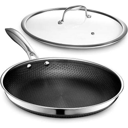 HexClad 12" Hybrid Nonstick Frying Pan with Lid, Dishwasher & Oven Safe