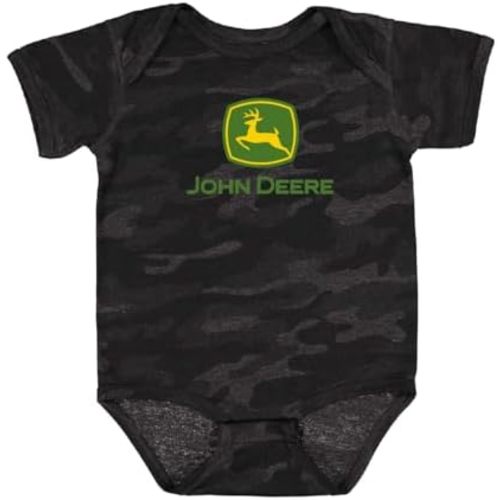 John Deere Infant Bodysuit Baby Boy Short Sleeve Logo Onesie in Heathered Black Gray Camo