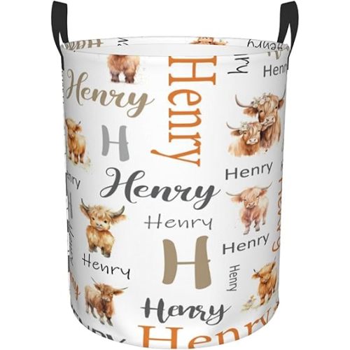 Custom Baby Hamper for Nursery Boy Girl Highland Cow Baby Laundry Basket with Name Laundry Hamper Baby Nursery Hamper Personalized Kids Baby Gift Baskets Bin Storage Basket Orgnizer