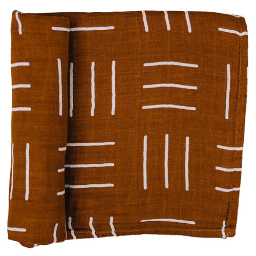 Mebie Baby Mustard Mudcloth Muslin Swaddle, Modern and Neutral Swaddle Blanket for Baby Girl or Boy, Soft Baby Blankets, Newborn Swaddle Blanket, 0-3 Month, Comfy Wrap, Baby Essentials & Gifts