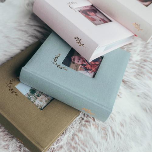 Small Linen Photo Album with Photo Window - 200 Pockets for 4x6 photos plus writing space - 5 colours