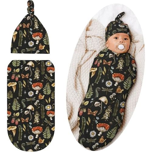Mushroom Swaddle Blanket with Hat for Baby, Swaddling Sleeping Sacks Unisex Baby Items Stuff, Mushroom