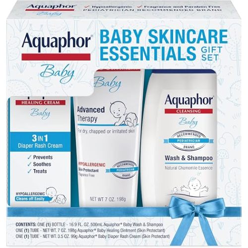 Aquaphor Baby Skin Care Essentials Gift Set, 3 Item Variety Pack