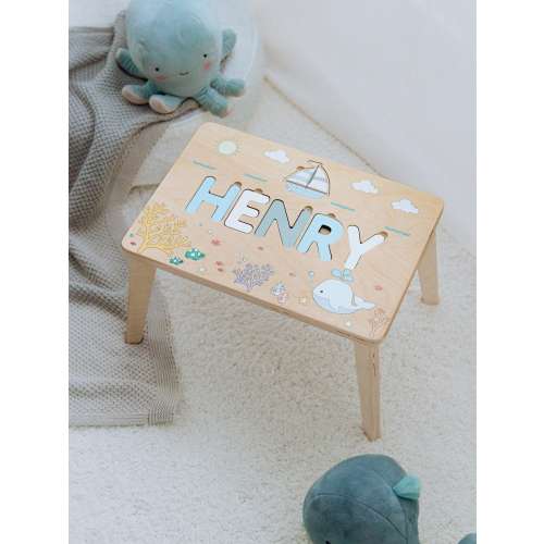 Personalized Toddler Step Stool Wooden Name Puzzle Stool 1 2 3 Years Old Gift Ocean Nursery Decor Birthday Gift For Nephew Baptism Boy Gift