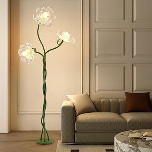 Flower Floor Lamp for Living Room, 3 Light Floor Lamps with Adjustable Gooseneck, Standing Lamp for Bedroom with 3 Color Temperatures, Tall Corner Floor Lamp for Living Room, Bedroom—Green