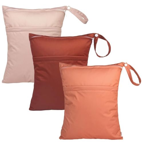 babygoal Wet Dry Bags 3 Pack for Baby Cloth Diapers, Washable Travel Bags, Beach, Pool, Gym Bag for Swimsuits & Wet Clothes with Two Pockets, Snap Handle 3LN33