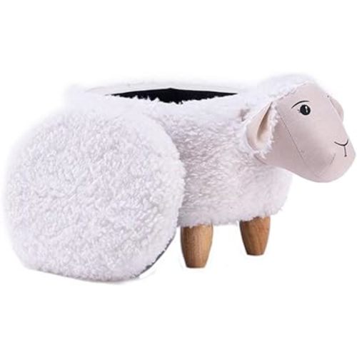 Pemberly Row Shiloh The Sheep Fabric Storage Ottoman/Stool in White/Natural