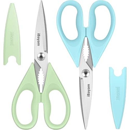 Kitchen Shears, iBayam Kitchen Scissors All Purpose Heavy Duty Meat Scissors Poultry Shears, Dishwasher Safe Food Cooking Scissor Stainless Steel Utility Scissor, 2-Pack, Light Blue, Pistachio