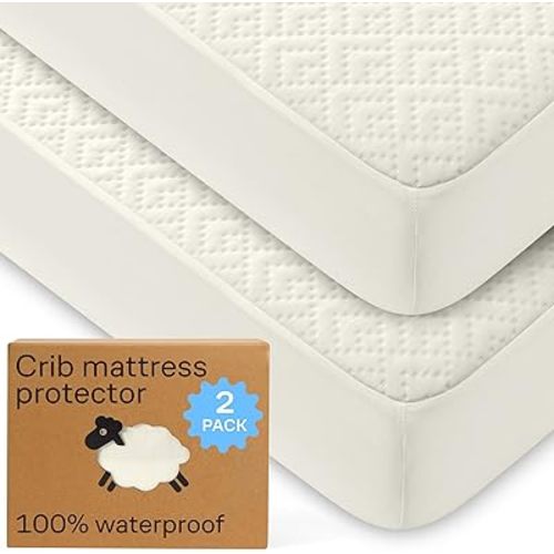 Niagara Crib 2 Pack 100% Waterproof Mattress Protector, Soft Breathable Crib Mattress Protector with Deep Pocket, Mattress Pad for Toddler and Baby (52x28, Beige) - Viscose Made from Bamboo