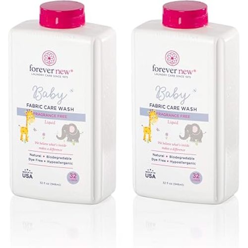 Baby Forever New 32 Ounce - Liquid Fragrance Free Fabric Care Wash 2 Pack (64 Ounce Total) - Baby Laundry Detergent