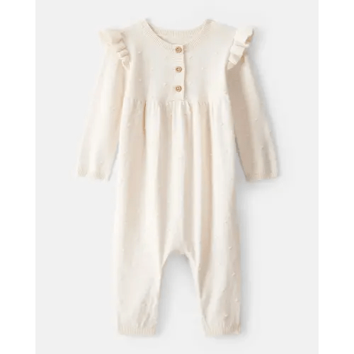 Baby Girl Cotton Long-Sleeve Jumpsuit - Ivory | Carter's
