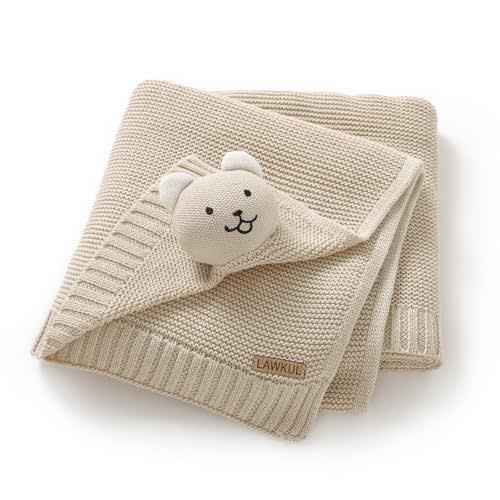 LAWKUL Baby Blanket Bear Lovey Soft Plush Security Blanket for Newborns Infants Boy Girl Knit Snuggle Comfort Camel 40x30in