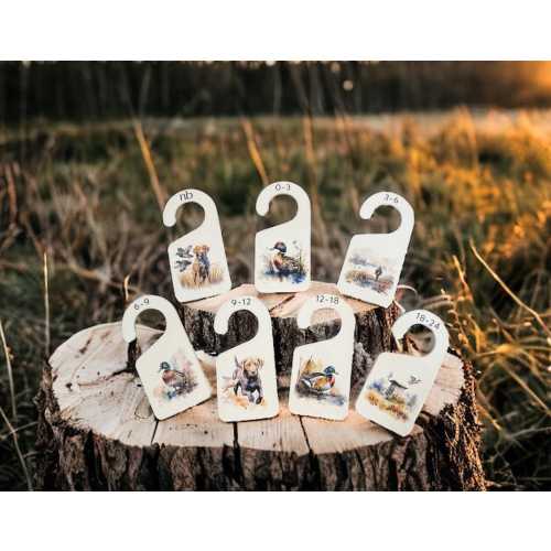 Set of Baby Milestone Signs + Closet Dividers, Baby Boy Duck Hunter Themed Baby Props, Hello World Newborn Nursery Shower Gift Ideas