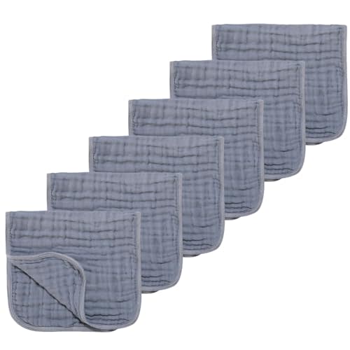 TDHD Muslin Solid Burp Cloths 100% Cotton Large 18''x10'' Extra Soft and Absorbent Multifunctional 6 Pack Baby Burping Cloth for Unisex Boys Girls (Fog Blue)