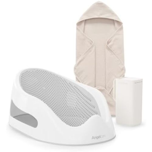 Angelcare Baby Bath Support Bundle, Bath Rinser & Hooded Towel, Gray