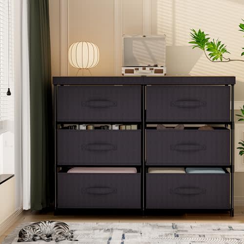 GcdPai Dresser 6 Fabric Drawer Stand Desktop Plastic Support Tube | Sturdy Metal Plastic Support Tube Cube Storage Cabinet for Bedroom Organization Dorm Front Hall Entryway