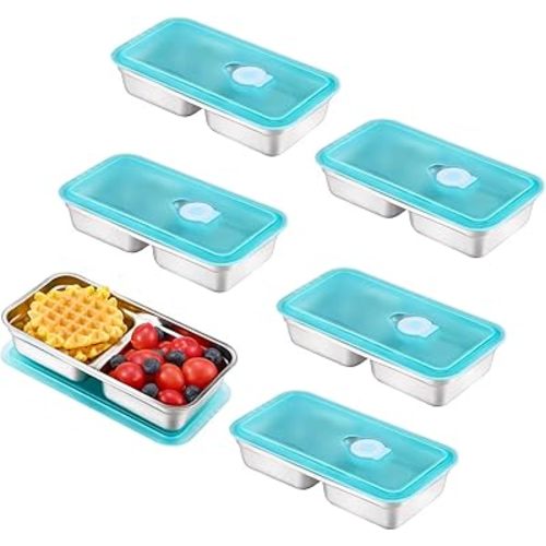 Snack Containers Reusable, Stainless Steel Double Compartment, Dishwasher- Reusable Condiment Containers with Lids 6PCS