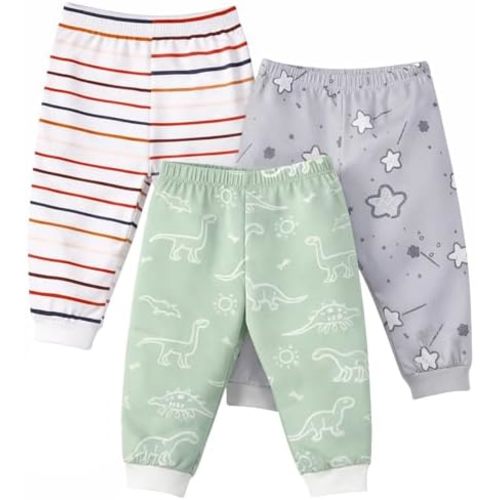 Baby Jogger Pants with Elastic Cuffs – Stay-On Lightweight Toddler Joggers, Soft & Stretchy Baby Pants, 3-Pack