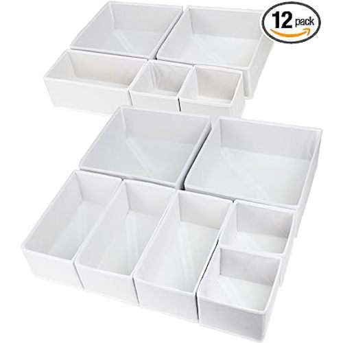 Fordonral 12 Pack Drawer Organizer Clothes, Foldable Fabric Dresser Organizer Closet Organizers and Storage Box for Underwear,Folded Clothes,Baby Clothing,Socks,Bra,Towels,Ties(12 Pack,White)