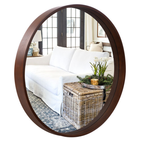 Winston Porter Wood Round Wall Mirror for Bathroom Bedroom Vanity Home Decoration & Reviews | Wayfair