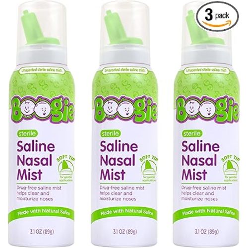 Boogie Baby Saline Nasal Spray Mist, Allergy Relief, Nasal Decongestant, Made with Saline, Unscented, 3.1 Ounce (Pack of 3)…