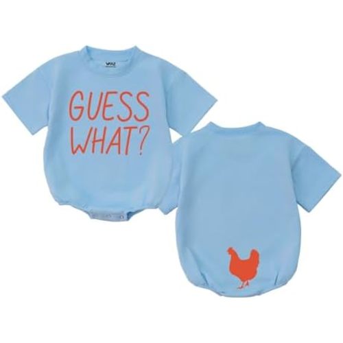 Guess What Chicken Baby Bodysuit - Funny Romper Outfit Animal Front Back Cute Shower Gift Long Sleeve Newborn Toddler