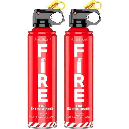 AmzBoom 2-Pack Fire Extinguisher for Home, Kitchen, Car, and Grill with Mounting Bracket– Extinguishing Spray, Compact A, B, C, K – Eco-Friendly, Prevents Reignition.