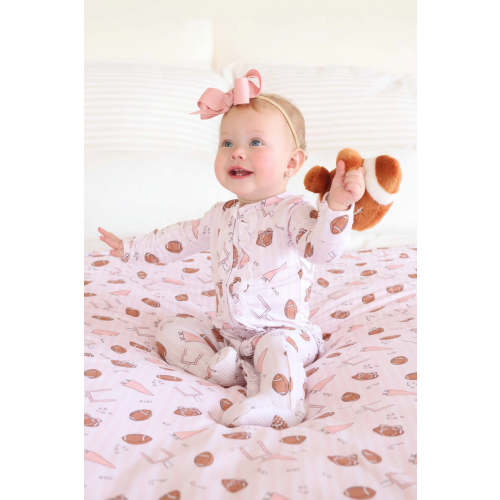 Tiny Touchdowns Ruffle Zipper Footie | Pink