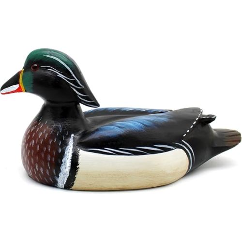 CVHOMEDECO. Primitives Hand Engraving and Painted Wood Wild Duck Farmhouse Figurine Mallard Decorative Accent, 10-1/2 Inch