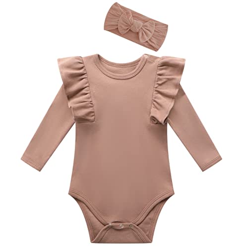 O2 BABY Organic Cotton Baby Girls Romper Bodysuit Jumpsuit with Headband Outfit