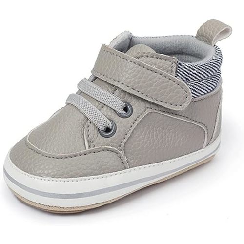 SOFMUO Baby Boys Girls High Top Ankle PU Leather Sneakers Soft Rubber Sole Infant Moccasins Newborn Oxford Loafers Anti-Slip Toddler Wedding Uniform Dress Shoes