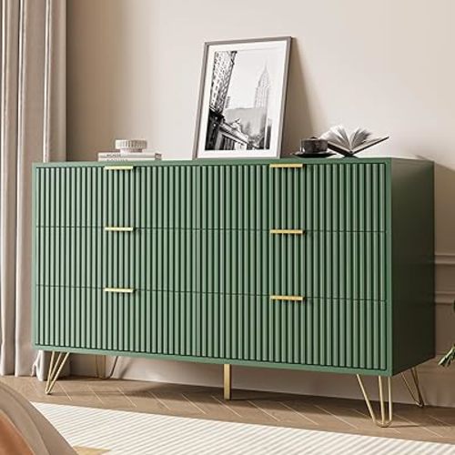 MAISONARIA Green Dresser for Bedroom, Modern Dresser with Gold Metal Handles & Chests of Drawers, Wood Chest of Drawers for Bedroom
