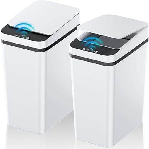 KOEYLE 2 Pack 2.2 Gallon Automatic Touchless Garbage Can, Small Motion Sensor Smart Trash Can, Slim Waterproof Trash Bin for Bedroom, Bathroom, Office, Living Room, White