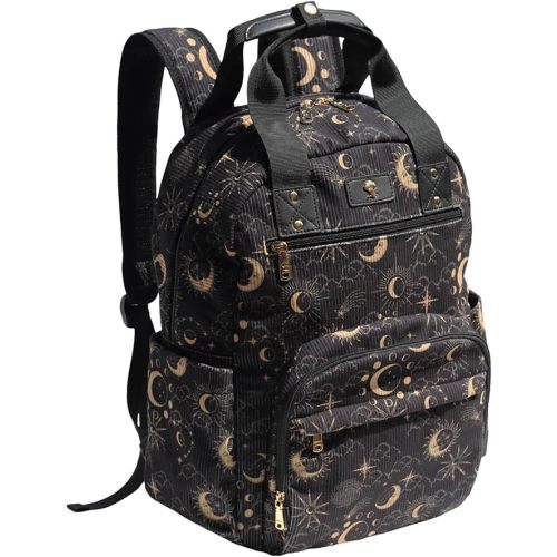 Diaper Bag Backpack, Large Capacity Multifunction Baby Essentials Fashion Travel Pack Linen Canvas office Laptop Bag (Corduroy Black Moon)