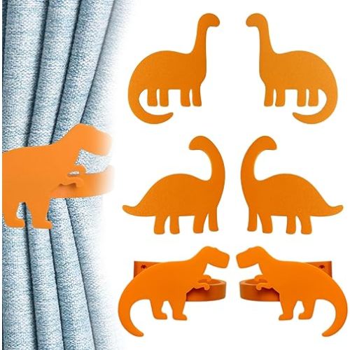 Dinosaur Curtain Holdback, Three Dinosaur Design Wall Mounted Curtain Tiebacks for Kids' Rooms, Nursery & Playroom Decor, Easy Installation with Included Hardware