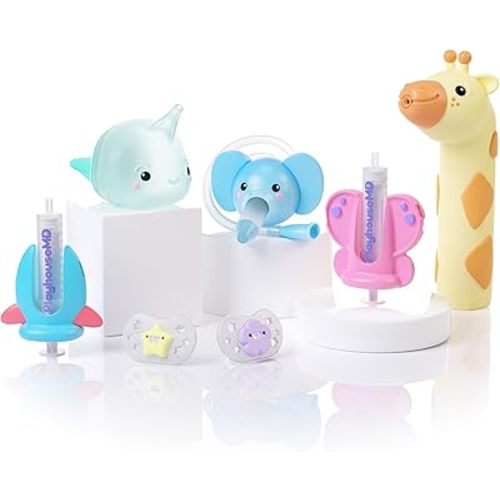 Ultimate Cough and Cold Bundle – 5-in-1 Kit with Baby Nasal Aspirator & Nasal Bulb, Forehead & Ear Infrared Thermometer, Medicine Syringe Pacifier Dispenser | Toddler & Baby Essentials