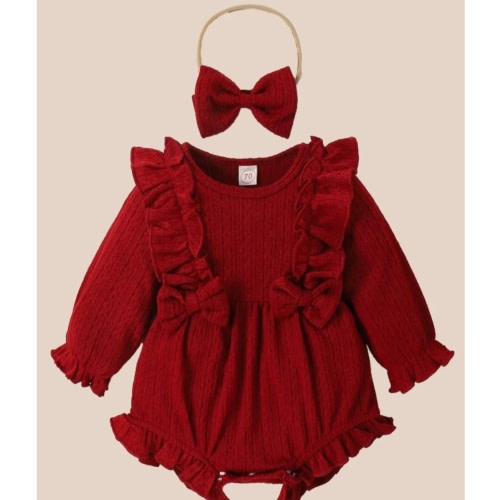 2 pc Infant Baby Girl Ruffle Trim Bodysuit & Headband