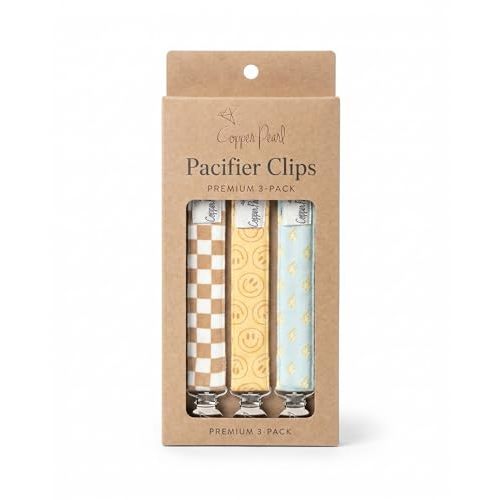 Copper Pearl 3-Pack Pacifier Holders: Premium Knit Binky Clips for Baby Girls and Boys - Stylish Stainless Steel Design for Secure No-Drop Attachment